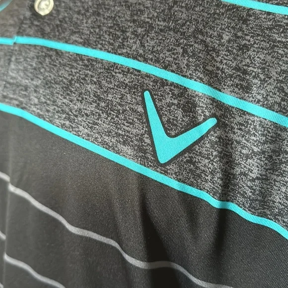 LIKE NEW CALLAWAY “OPTI-DRI” POLO GOLF SHIRT. Size XL. Black w/ Aqua blue & grey - Picture 3 of 10
